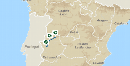 Map of Caceres Monfrague route